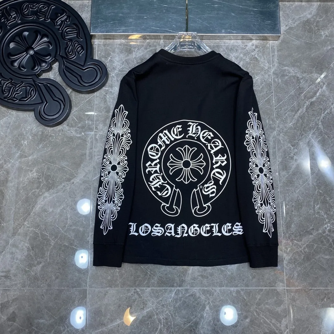 P160 Chrome Hearts long T series, counter synchronized, classic cross horseshoe flower arms ⭐ long-sleeved T-shirt, city limited edition ❤ special customized version 1:1 high weight fabric Recommended colors: white, black, mud gray, code size: S, M, L, XL.